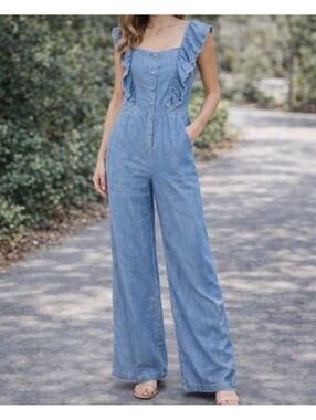 CURRENT AIR Flowy Jumpsuit w/ Flutter Sleeve, Wide Legs & Pockets MED